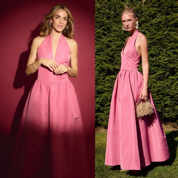 Cult Gaia Teagen Taffeta Halter Neck Gown Maxi Dress Pink NEW with tags